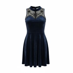 Vintage Cecico Navy Blue Velvet Mini Skater Dress